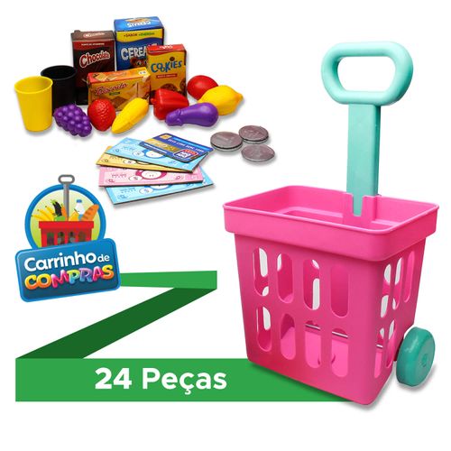 Carrinho de Compras Brinquedo Infantil Rosa - Pakitoys