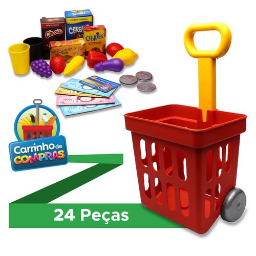 Carrinho de Compras Brinquedo Infantil Vermelho - Pakitoys