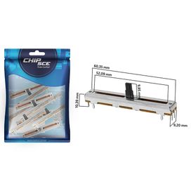 10x Potenciômetro Deslizante 20Ka Percurso 52mm Mesa de Som - ChipSCE