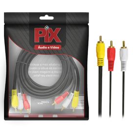 Cabo 3+3 Rca Áudio Vídeo Coaxial Reforçado Gold 24k - PIX