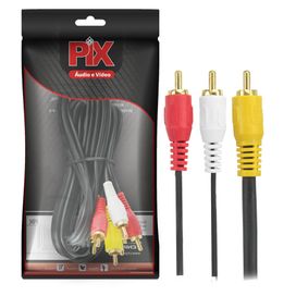 Cabo 3+3 Rca Áudio Vídeo Coaxial Reforçado 2 Metros Gold 24k - PIX