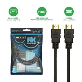 Cabo Hdmi Gold 2.1 UltraHD 4k 3D 144Hz 1,5 Metros Premium - PIX