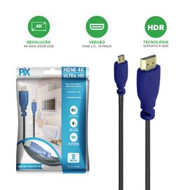 Cabo Micro Hdmi x Hdmi 2.0 4k Hdr 19p - PIX
