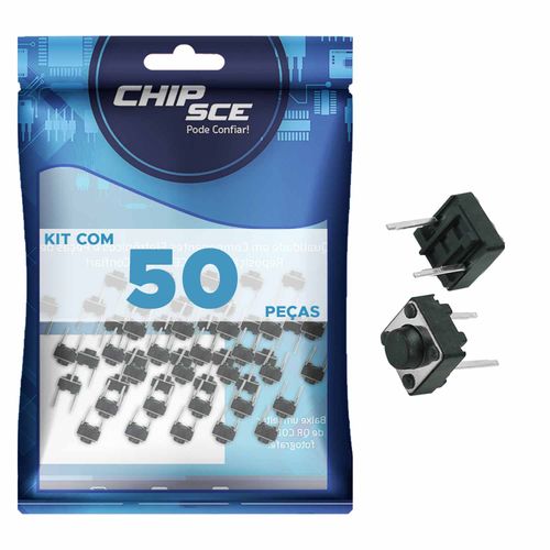 50x Chave Táctil 2 Terminais 6x6x5mm 180 Graus - ChipSCE