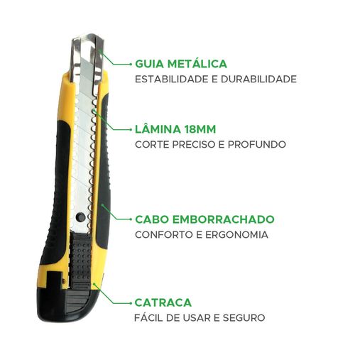 Estilete Profissional Emborrachado Com Trava 18mm - KOKAY