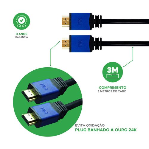 Cabo Hdmi 19 Pinos 3 Metros 2.0 4k Ultra Hd 3d Uhd C/Filtro