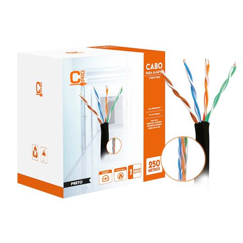 Cabo Patch Cord Para Alarme 8 Vias Utp Rolo Com 250 Metros Preto - Connect Pro