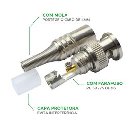10x Conector Bnc Macho Com Mola e Parafuso - Connect Pro
