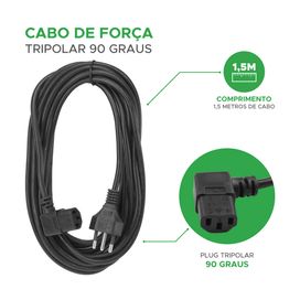 Cabo De Força Tripolar 1,5 Metros Plug 90 Graus 3x0,75mm 10a - Green