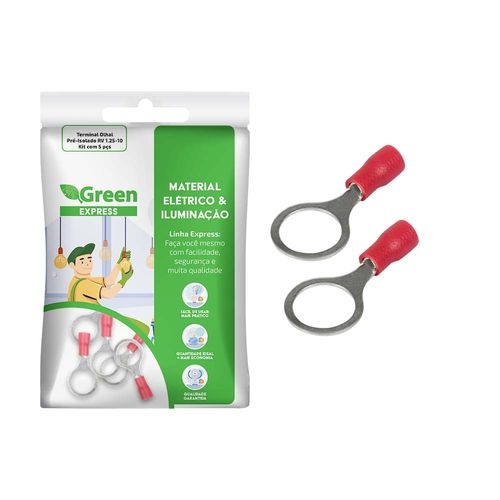 50x Terminal Olhal Anel M10 Pré Isolado p/Fio de 0,5 a 1,5mm