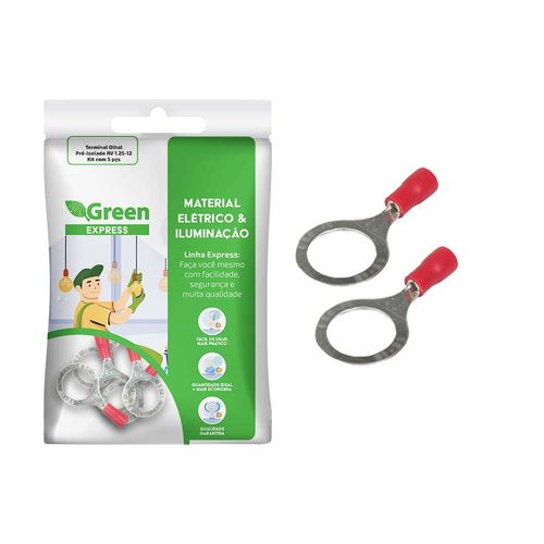 50x Terminal Olhal Anel M12 Pré Isolado p/Fio de 0,5 a 1,5mm