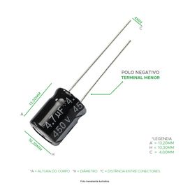 10x Capacitor Eletrolítico 4,7uf x 450v 105 Graus - ChipSCE