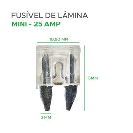 25x Fusível Automotivo Lâmina Mini 25 Amp Branco - Green