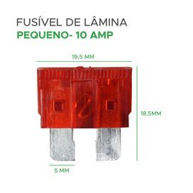 25x Fusível Lâmina 10Amp Automotivo Pequeno Vermelho - Green
