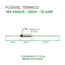 10x Fusível Térmico 169° 10a 250v 169 Graus Para Fritadeira - Green
