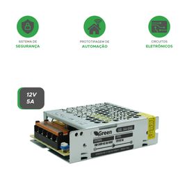 Fonte Slim Chaveada Metal 12V 5A Bivolt