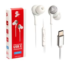 Fone de Ouvido Tipo C Auricular C/Microfone - Branco 1,20m