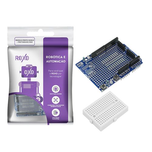 Placa Robótica Protoshield Uno Com Protoboard 170 Pontos - RoXo