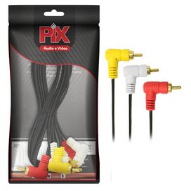 Cabo 3+3 Rca Áudio Vídeo Gold 24k Plug 90 Graus - PIX