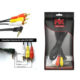 Cabo Rca Av - P3/p2 Estéreo 90 Graus+ 3 Rca Macho Ponta Ouro - PIX