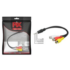 Cabo Adaptador P3 Estéreo x 3 Rca Fêmea 16cm - PIX
