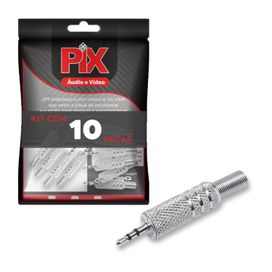 10x Plug P1 Estéreo Macho Níquel Com Rabicho - PIX