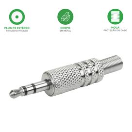 10x Plug Conector P2 Estéreo Profissional Reforçado Níquel
