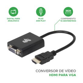 Conversor Adaptador Hdmi Para Vga Com Saída P2 De Áudio Com Cabo - 5+