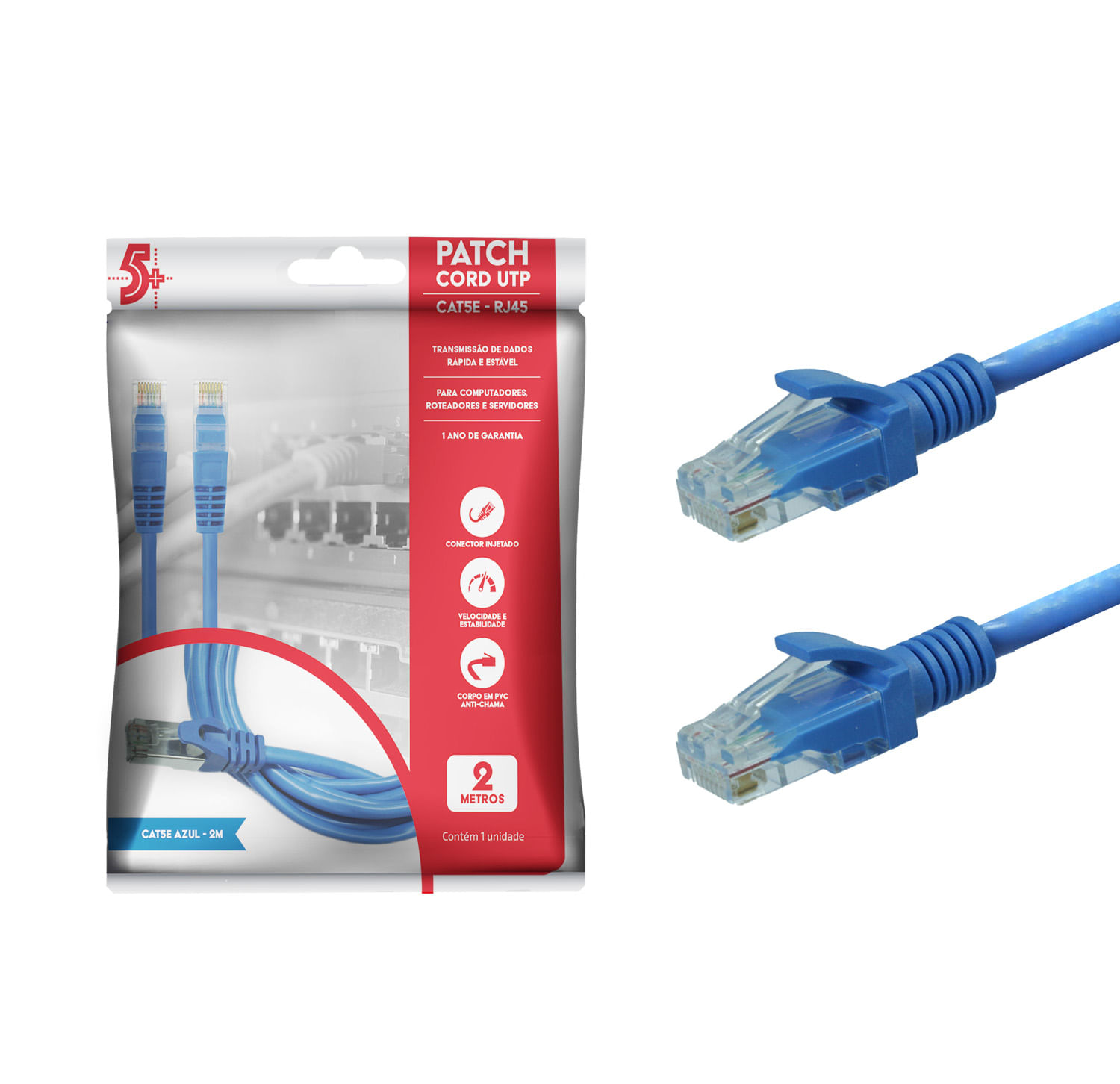 Cabo De Rede Patch Cord Azul 10m Ethernet Rj45 Cat5e Utp