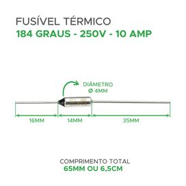 10x Fusível Térmico 184° 10a 250v 184 Graus Para Fritadeira - Green