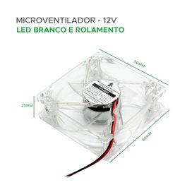 Cooler FAN Ventoinha Com Led Branco 120x120x38 Microventilador 12 Volts - 5+