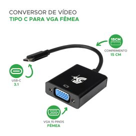 Cabo Adaptador Usb-c 3.1 Macho Para Vga Fêmea - 5+