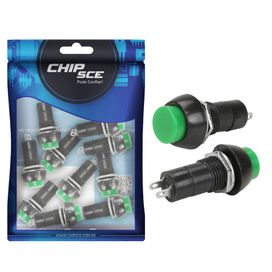 10x Chave Push Button 2 Terminais Com Trava Psd-11a Verde - ChipSCE