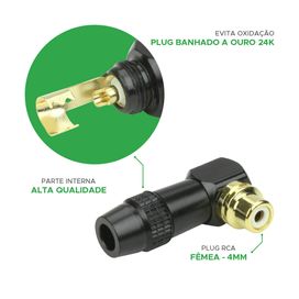 Conector Plug Rca 90 Graus 4mm Profissional - PIX