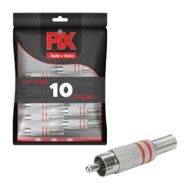 10x Plug Rca Macho Linha Profissional 4mm Vermelho - PIX