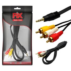 Cabo Adaptador P3/P2 Estéreo + 3 Rca Macho 1.3m Blindado - PIX