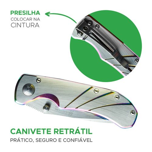 Canivete Retrátil Portátil De Bolso Metal Camping Pesca Caça