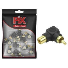 10x Adaptador 90 Graus Plug Rca Macho para Rca Fêmea Preto - PIX
