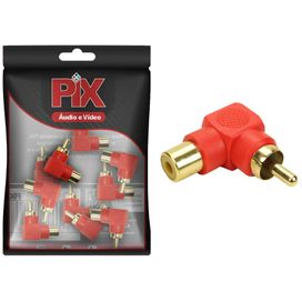 10x Adaptador 90 Graus Plug Rca Macho para Rca Fêmea Vermelho - PIX