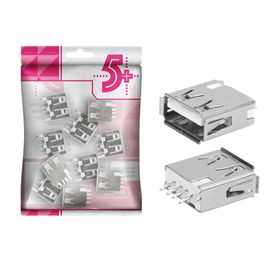 10x Conector Usb Tipo A Fêmea 180° Usb01b - 5+