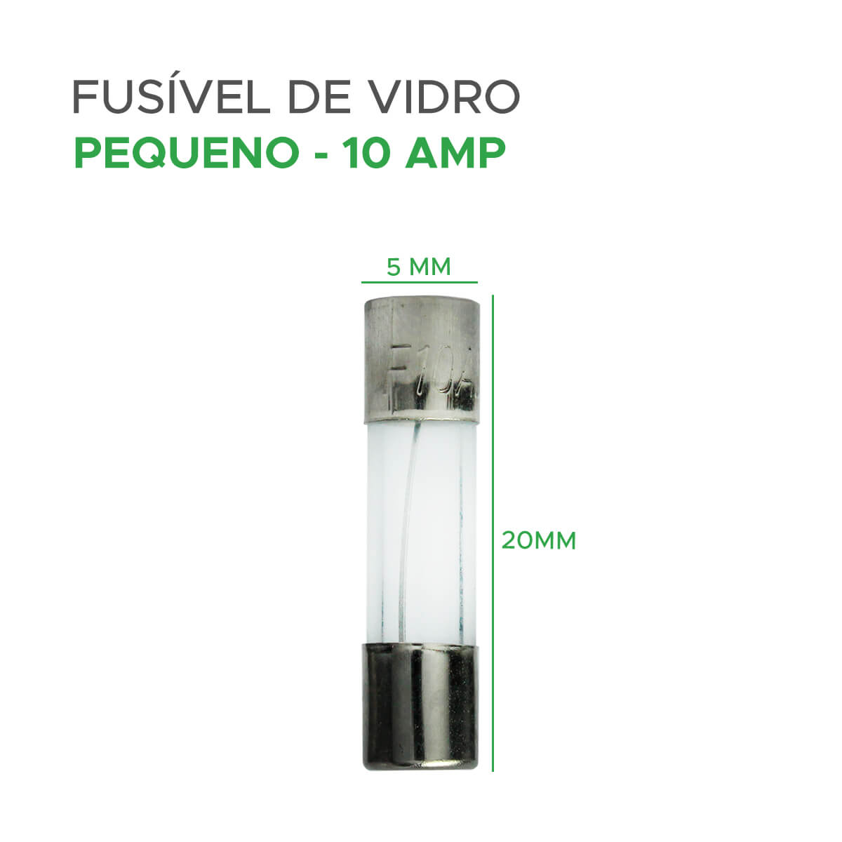 100x Fusível De Vidro 5x20 Pequeno 10 Amp - Green - Mixtou