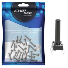 25x Chave Táctil 4 Terminais 6 x 6 x 19mm 180 Graus - ChipSCE
