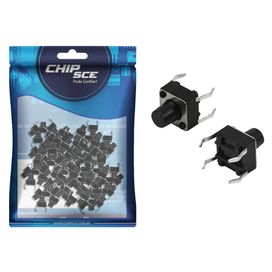 100x Chave Táctil 4 Terminais 6x6x7mm 180 Graus - ChipSCE