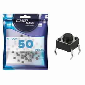 50x Chave Táctil 4 Terminais 6x6x5mm 180 Graus - ChipSCE