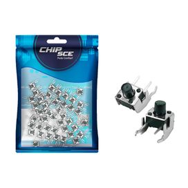 50x Chave Táctil 2 Terminais + Suporte 6x6x7mm 90 Graus - ChipSCE