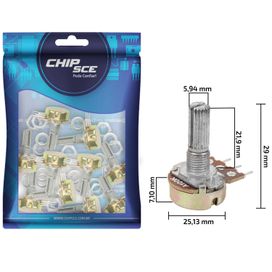 10x Potenciômetro Logarítmico 100ka L20 16mm - ChipSCE