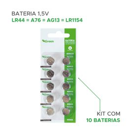 10x Bateria Moeda Lr44 - 1,5v Alcalina - Green
