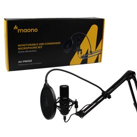 Kit Microfone Latência Zero Maono PM422 USB Com Suporte e Filtro Pop