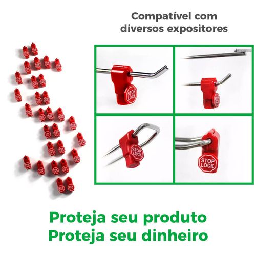 10x Trava Antifurto 5mm Para Ganchos Loja + 1x Chave