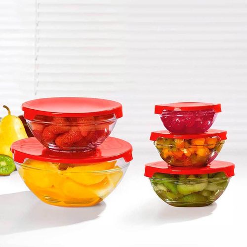 Conjunto 5 Tigelas Vasilhas Potes Bowls De Vidro Com Tampa